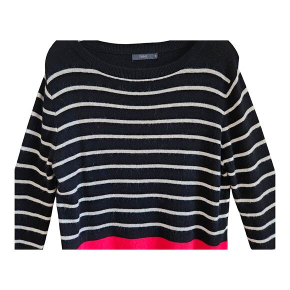 THML Women S Sweater Striped Black White Red Viscose Rabbit Blend Oversized 38" - Picture 2 of 7
